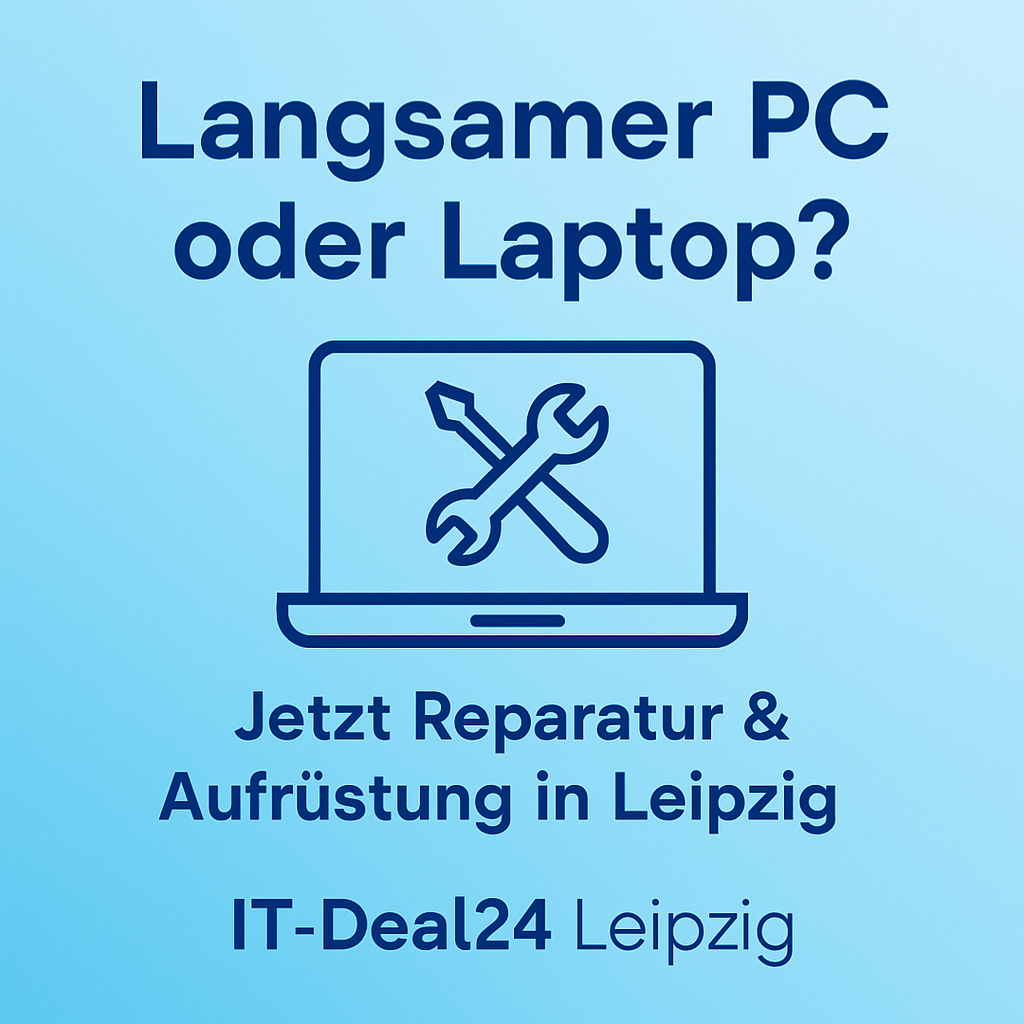 Helles digitales Grafikbild für IT-Deal24 Leipzig mit PC-Symbol und Reparatur-Illustration