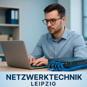 Netzwerkexperte konfiguriert Switch am Laptop – IT-Service & Netzwerktechnik Leipzig von IT-Deal24