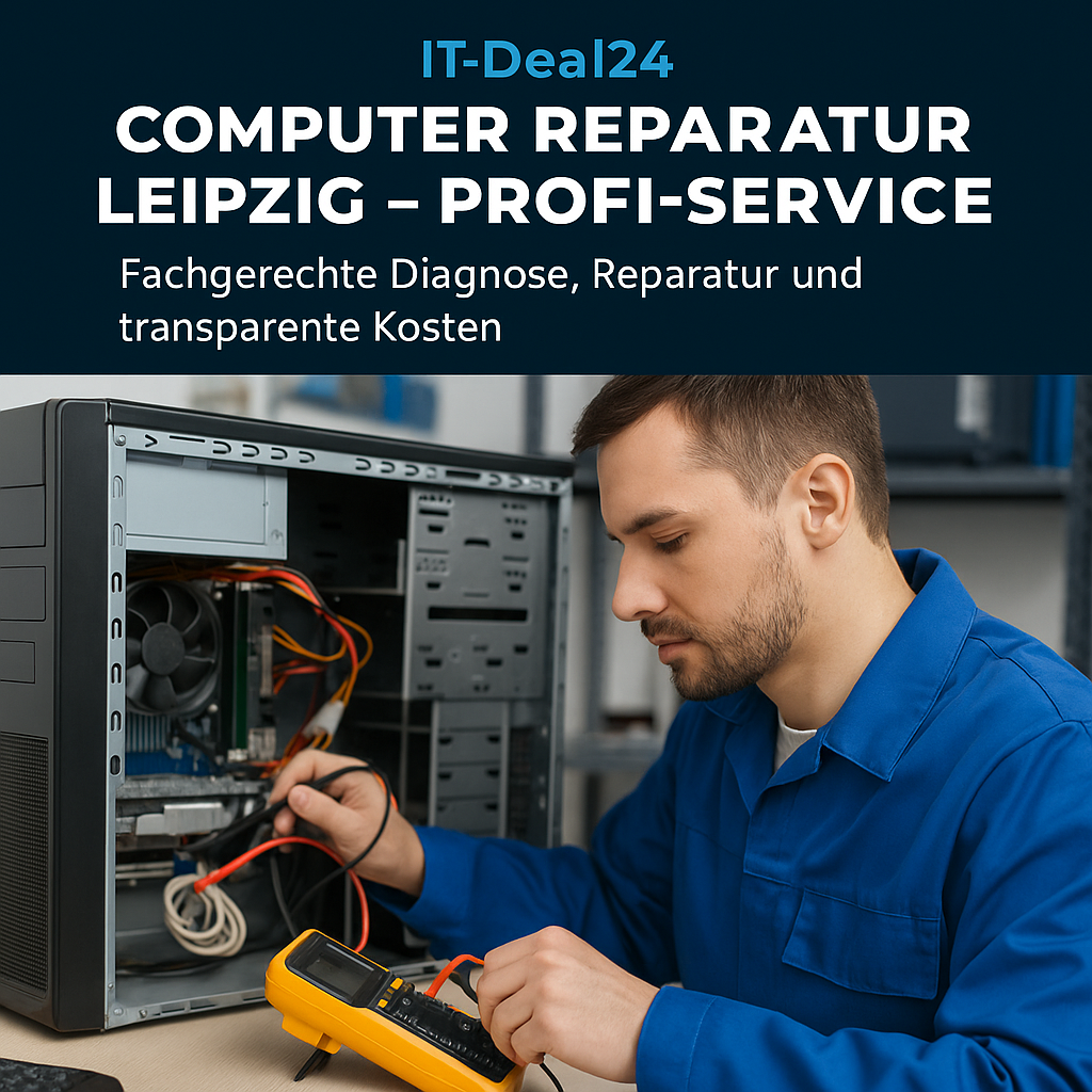 Techniker, der ein geöffnetes Computergehäuse während einer PC-Reparatur untersucht