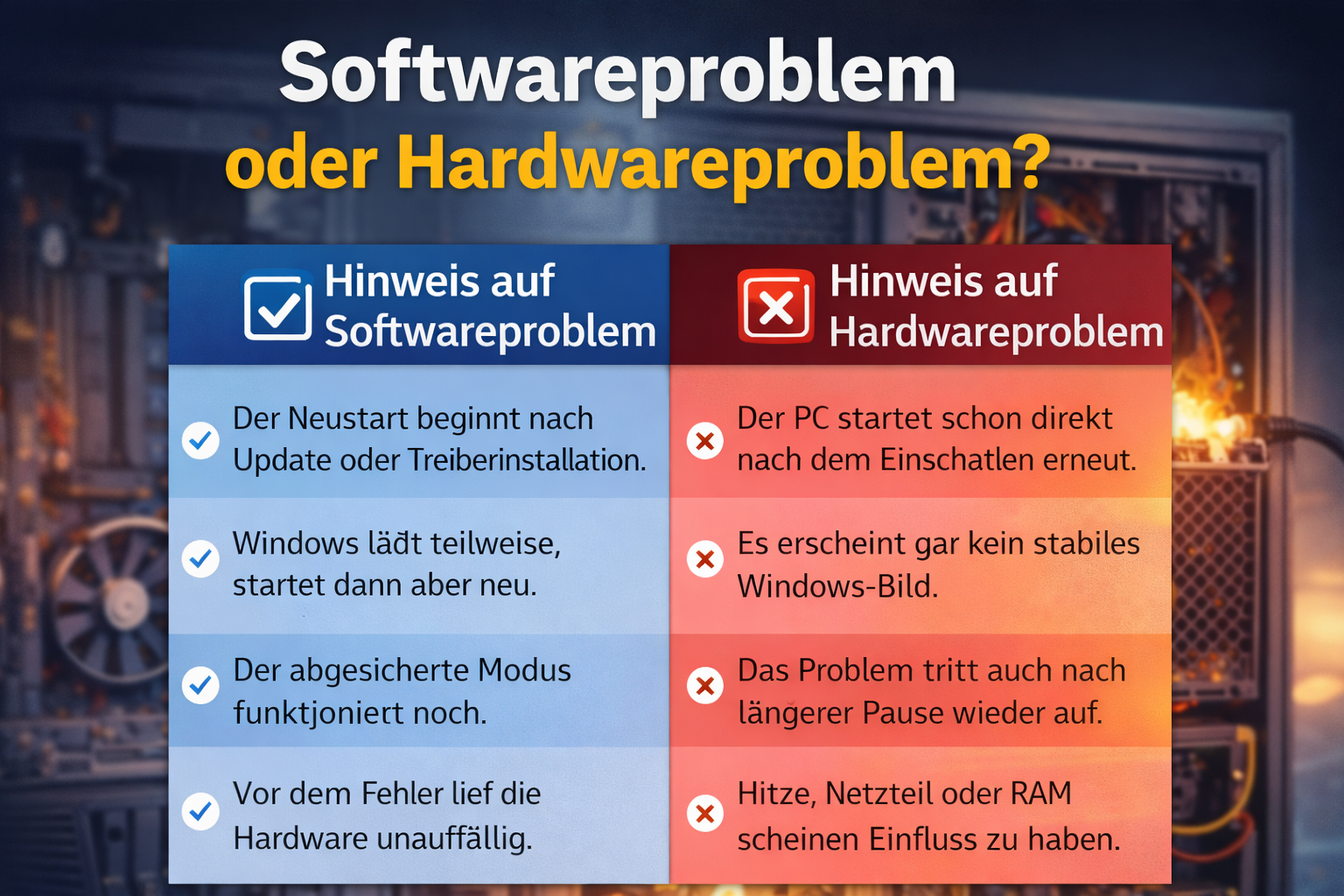 Softwareproblem oder Hardwareproblem Vergleich
