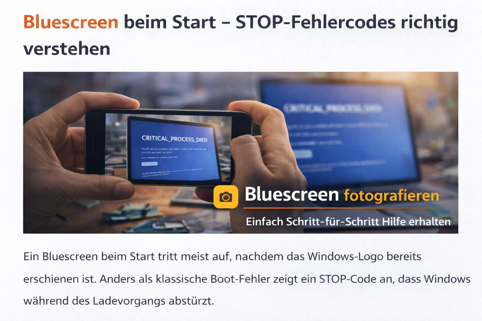 Bluescreen auf einem Laptop, sichtbar während der Reparatur in einer Werkstatt in Leipzig